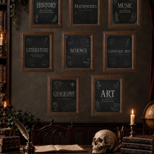 Deadpan School Subject Prints — Dark Academia Printable Wall Art
